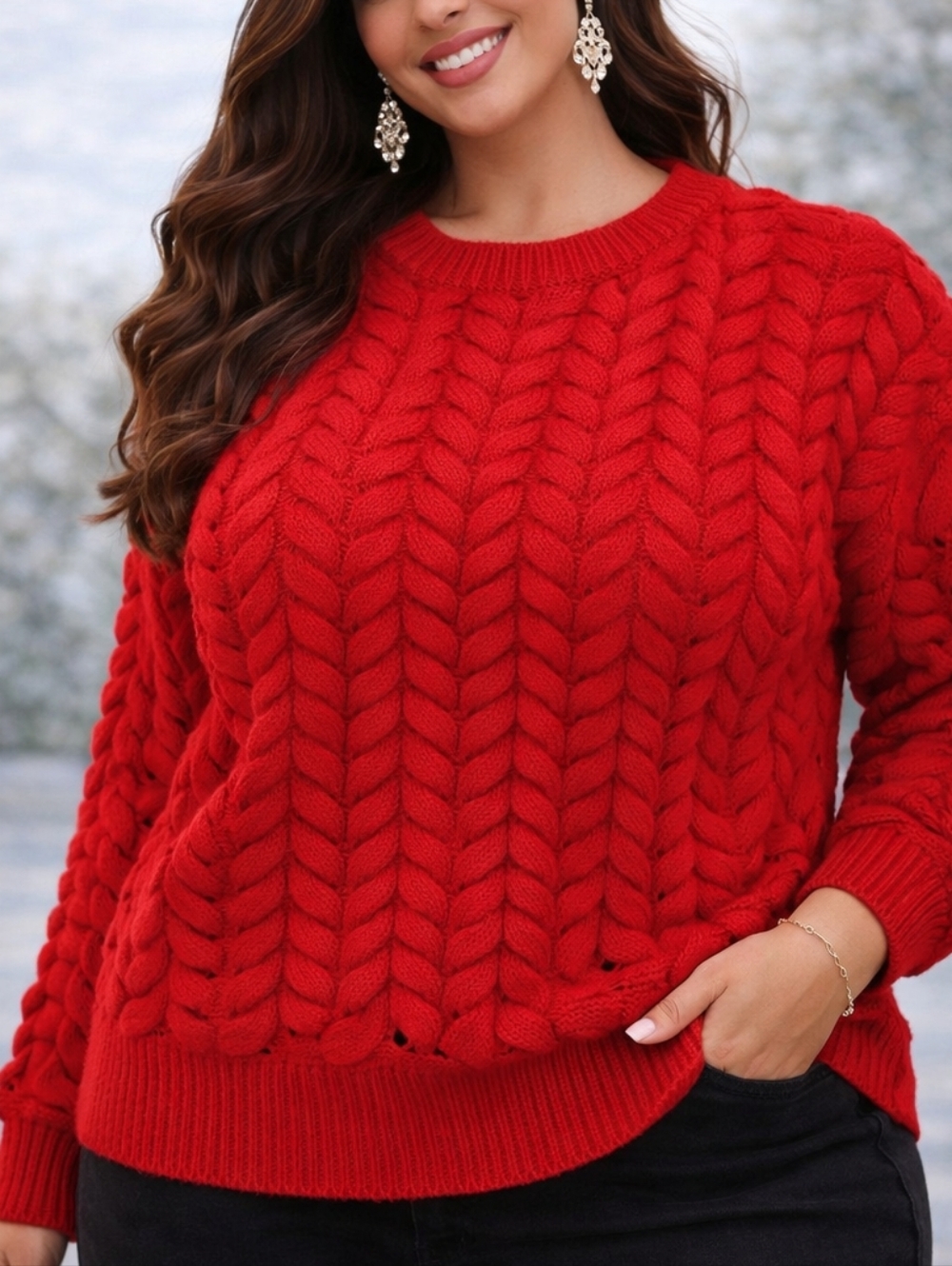 KBD by Kahlana Red Chunky Knit Sweater Size L Oversized Cozy Statement